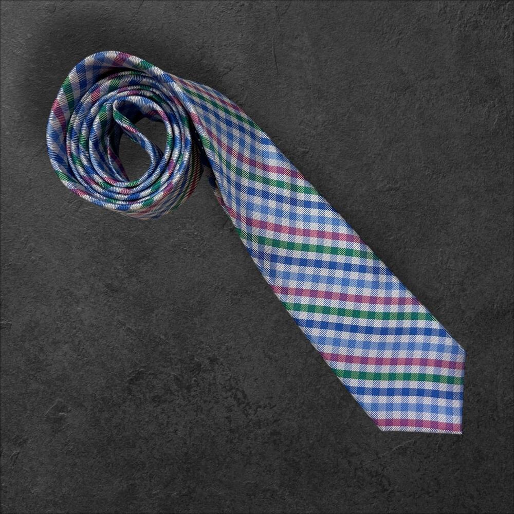 Class Club Gold Label Men's Gingham Plaid 100% Silk Professional Tie